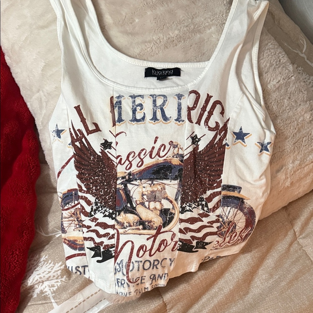 White Graphic Tank Top- Size medium
